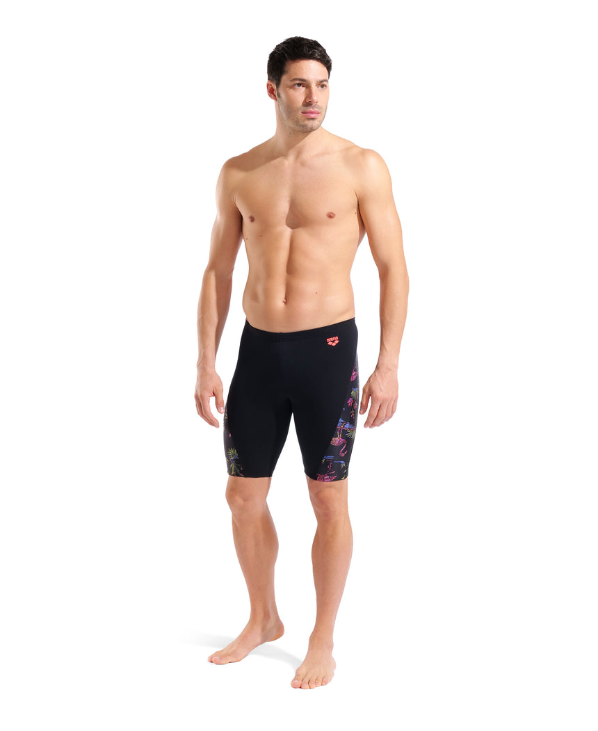 Arena Men's Flamingo Swim Jammer black multicolour angled front model view