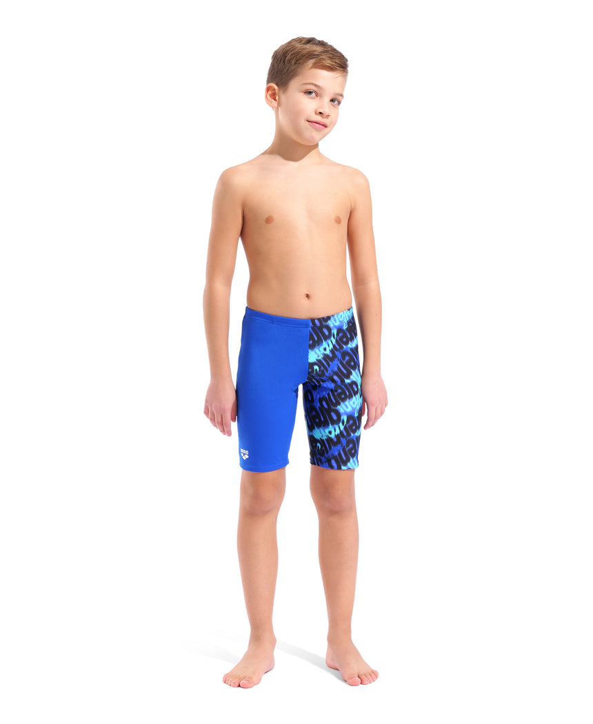 Arena Jungen Schwimmjammer Crowded Neon-Blau/Neon-Blau/Multi
