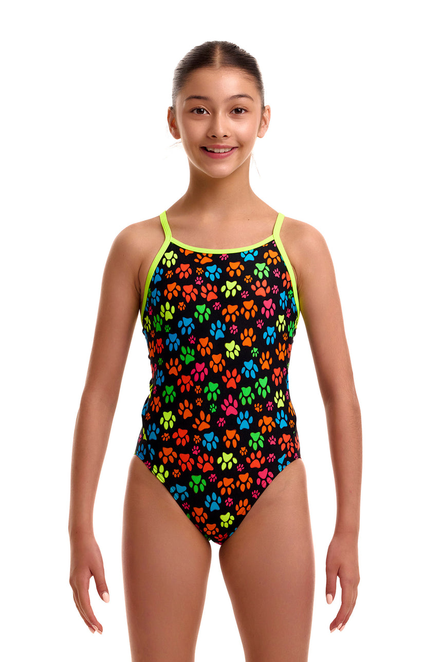 Funkita Girls' Diamond Back Swimsuit Pawsome front view on model