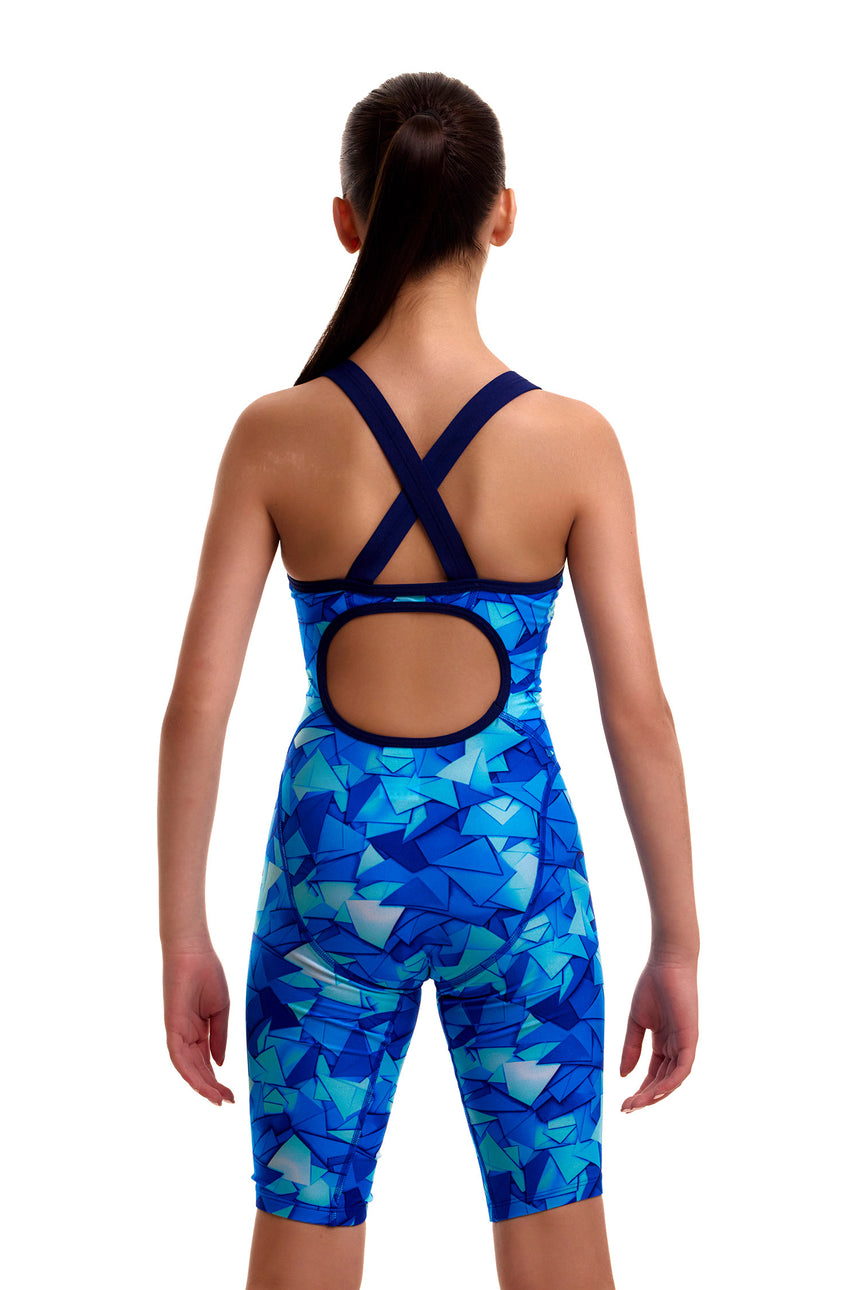 Funkita Girls' Fast Training Swimsuit Try Blue back view on model