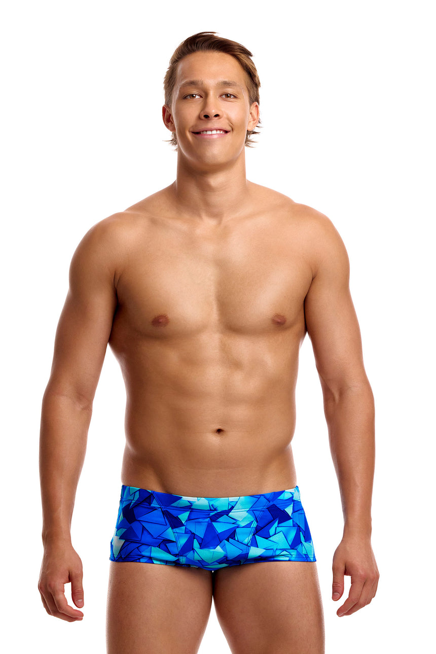 Funky Trunks Men's Classic Swim Trunks Try Blue front view on model