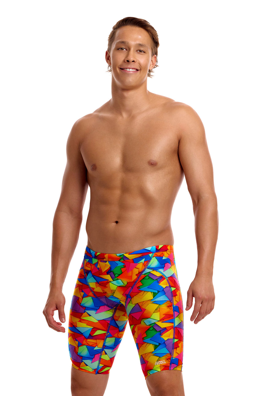 Funky Trunks Men's Training Swim Jammer Try the Lot angled view on model