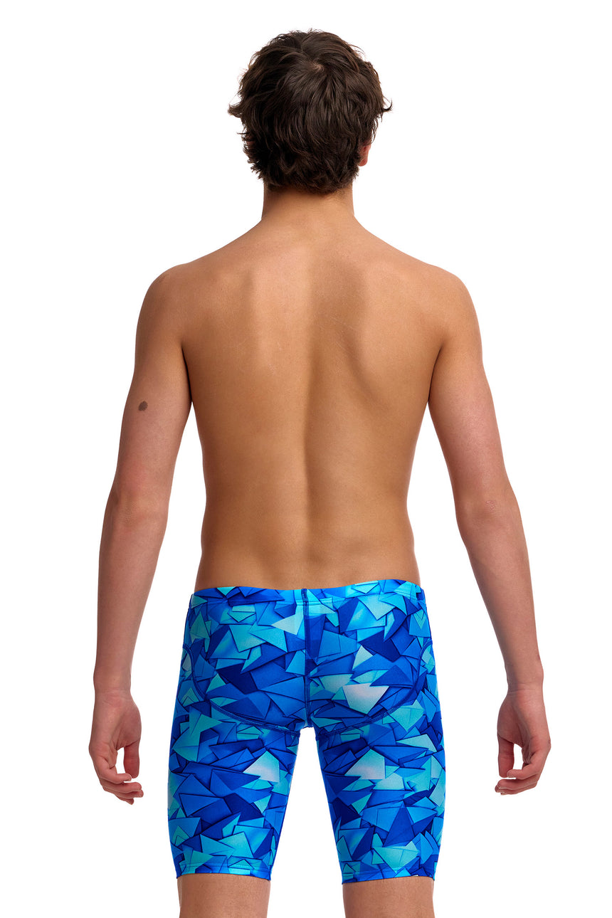 Funky Trunks Boys' Fast Training Swim Jammer Try Blue back view on model