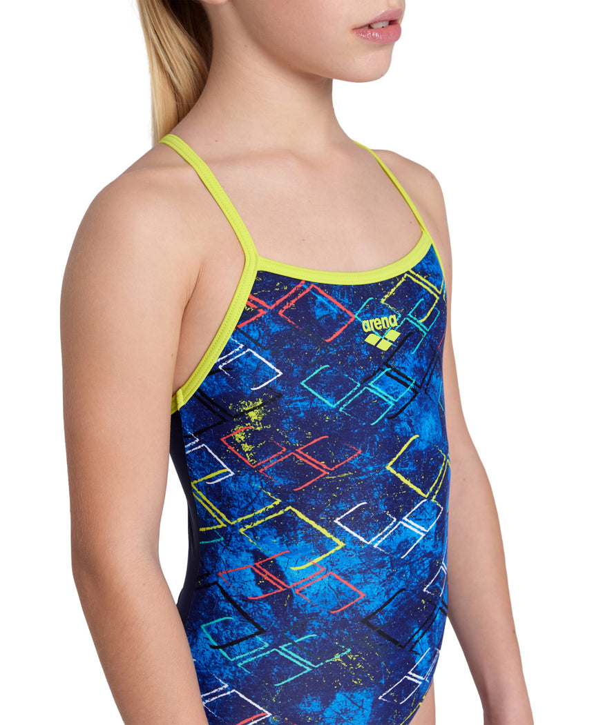 Arena Meisjes Badpak Daly Light Drop Back Marineblauw-Zachtgroen