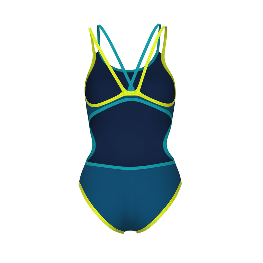 Arena Womens One Double Cross Back One Piece Blue Cosmo-Soft Green