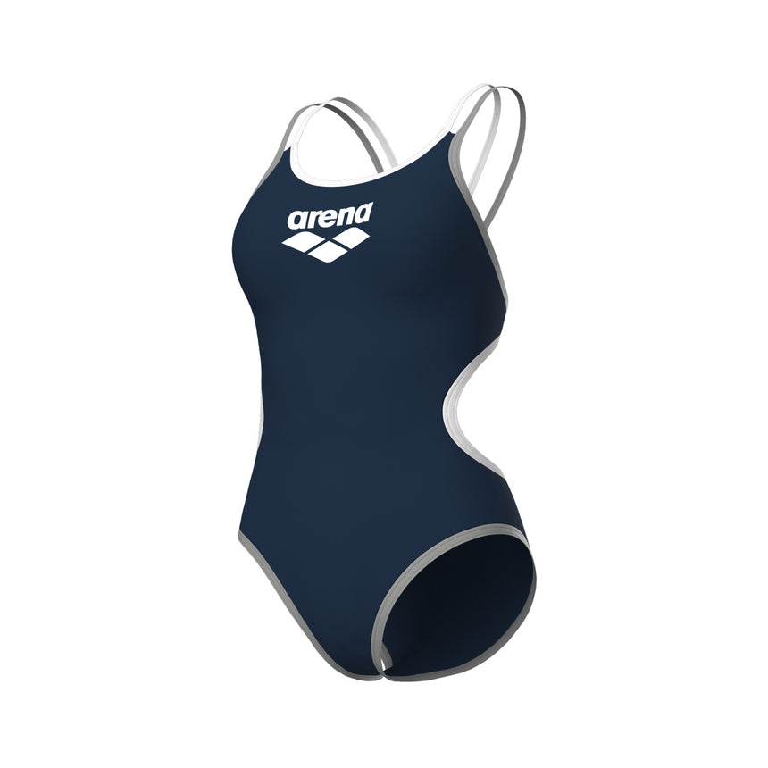 Arena Badpak One Double Cross Back One Piece Marineblauw-Wit-Zilver