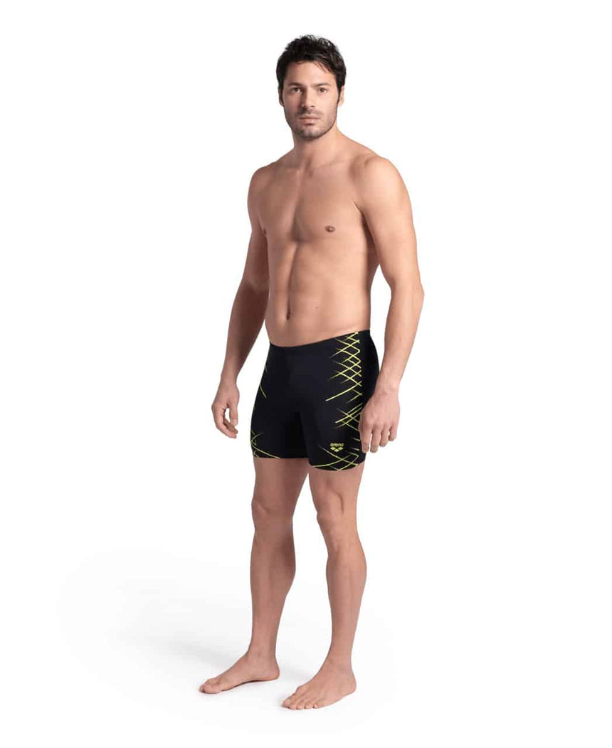 Arena M Straight Lines Swim Mid Jammer Black-Soft Green