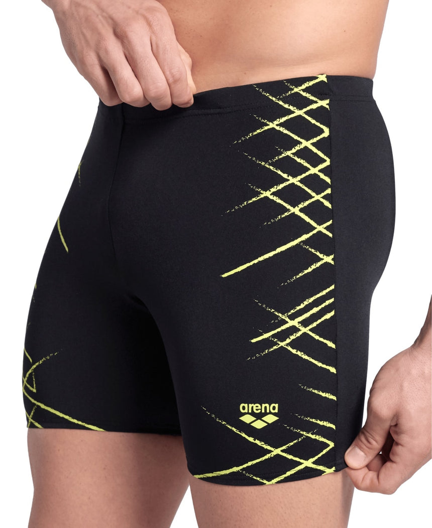 Arena M Straight Lines Swim Mid Jammer Black-Soft Green