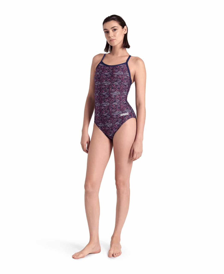 Arena W Abstract Tiles Swimsuit Lightdrop Navy-Red-White-Blue