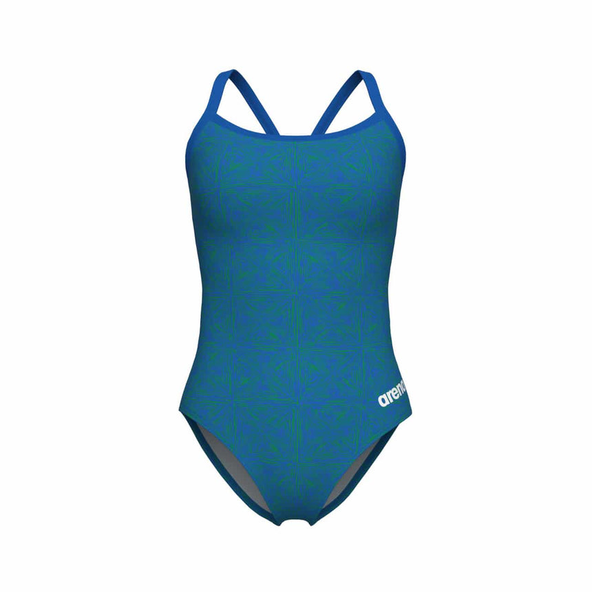 Arena W Abstract Tiles Swimsuit Lightdrop Royal-Green