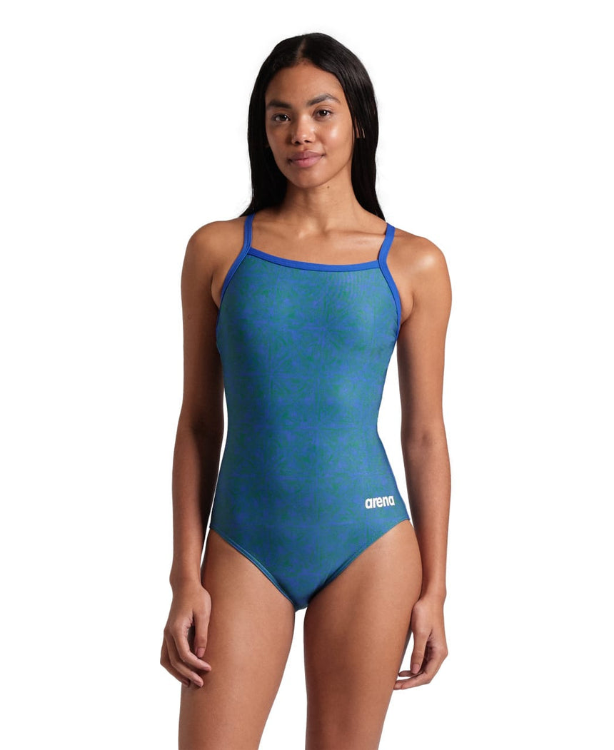 Arena W Abstract Tiles Swimsuit Lightdrop Royal-Green
