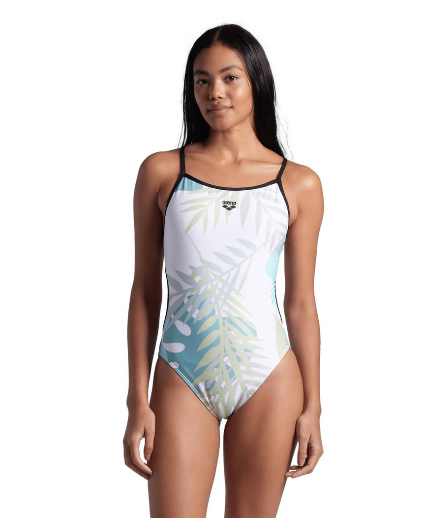 Arena W Light Floral Swimsuit Lace Back black-white Multi