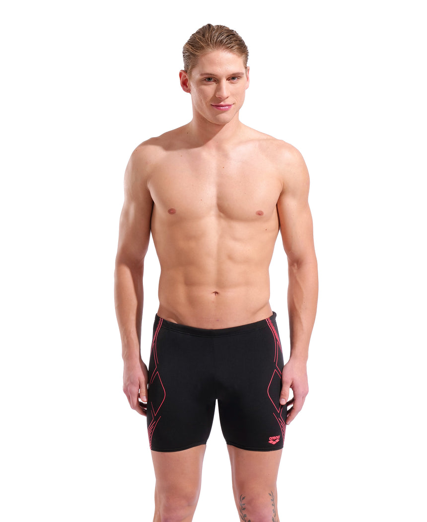 Arena Men's Graphic Mid Swim Jammer black red front model view