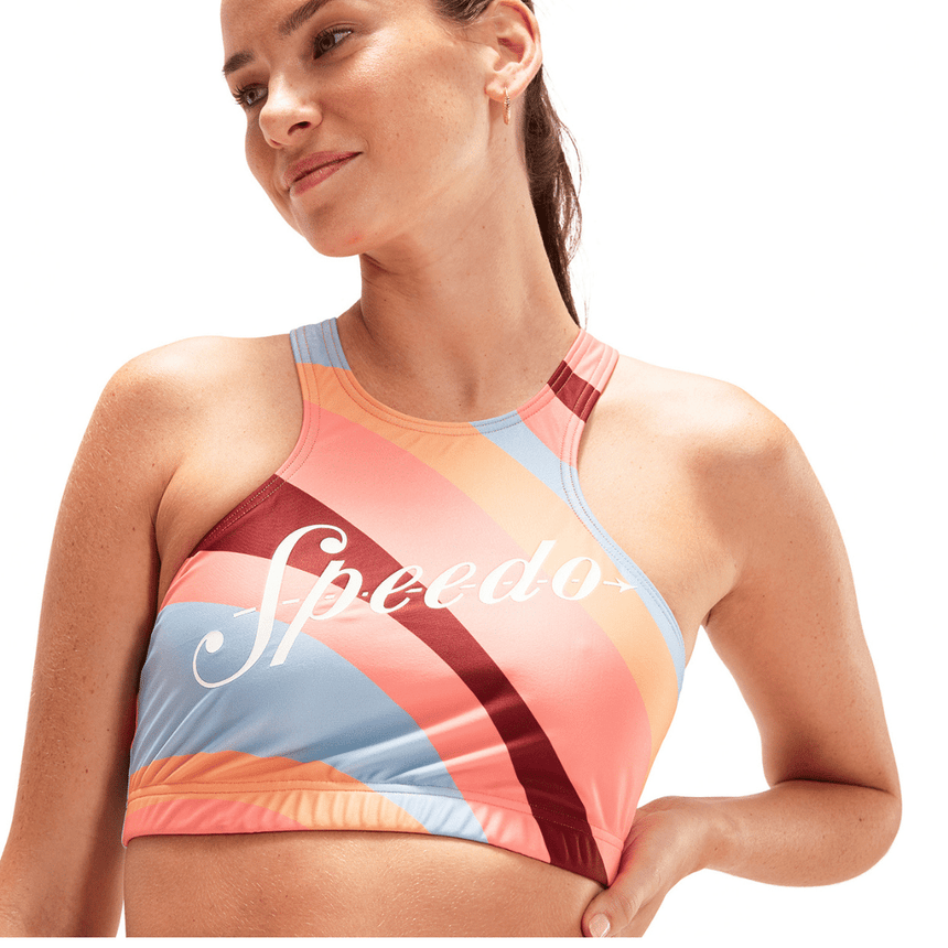 Speedo Womens Printed Logo Volley 2 Piece Miami Lilac/Soft Coral/White