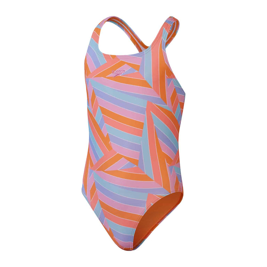 Speedo Girls Printed Medalist Pumpkin Spice, Marine Blue, Curious Blue, Funny Pink