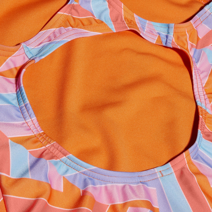 Speedo Girls Printed Medalist Pumpkin Spice, Marine Blue, Curious Blue, Funny Pink