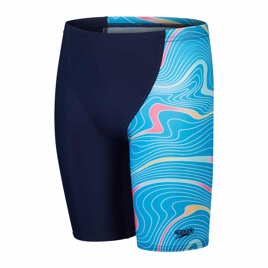 Speedo Boys Swim Jammer Digital Allover V-Cut True Navy/Pool/Pumpkin Spice