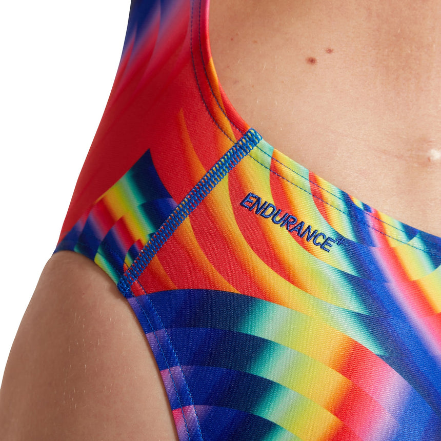 Speedo Womens Allover Digital Leaderback Watermelon, Flare Pink, Mandarin Peel, Lemon Drizzle
