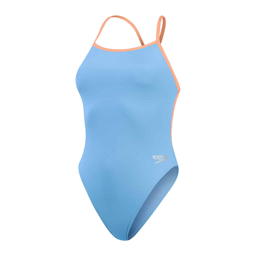 Speedo Womens Solid Vback Curious Blue/Disco Peach