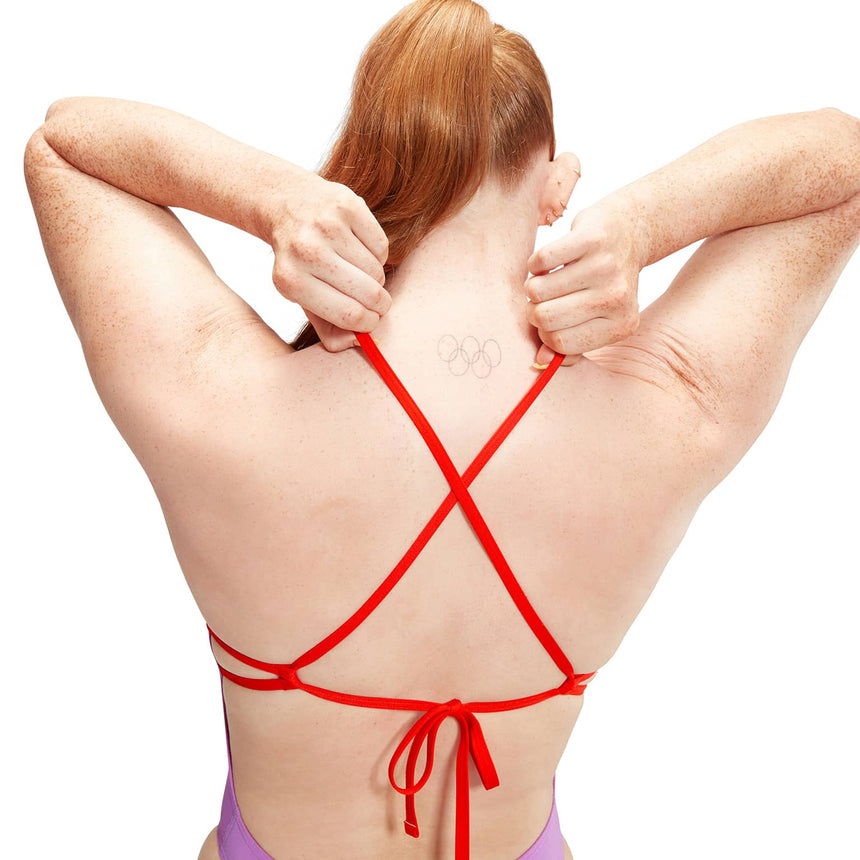 Speedo Womens Solid Tie Back Sweet Purple/Watermelon