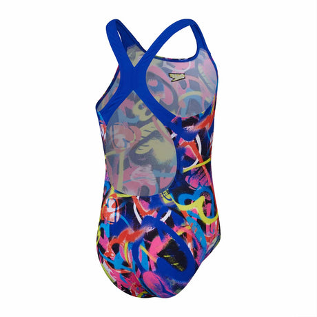Speedo Girls Digital Allover Powerback True Cobalt, Flare Pink, Bolt, Bitter Lime, Watermelon, Black, White