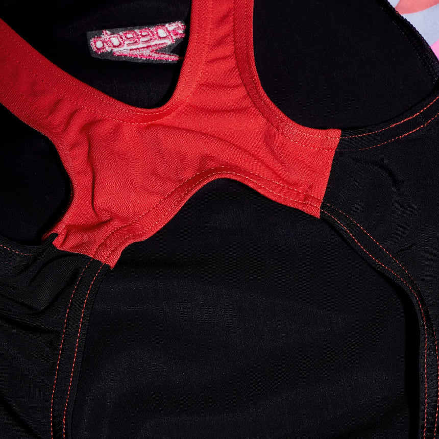 Speedo Girls Printed Panel Legsuit Black, Watermelon, Flare Pink