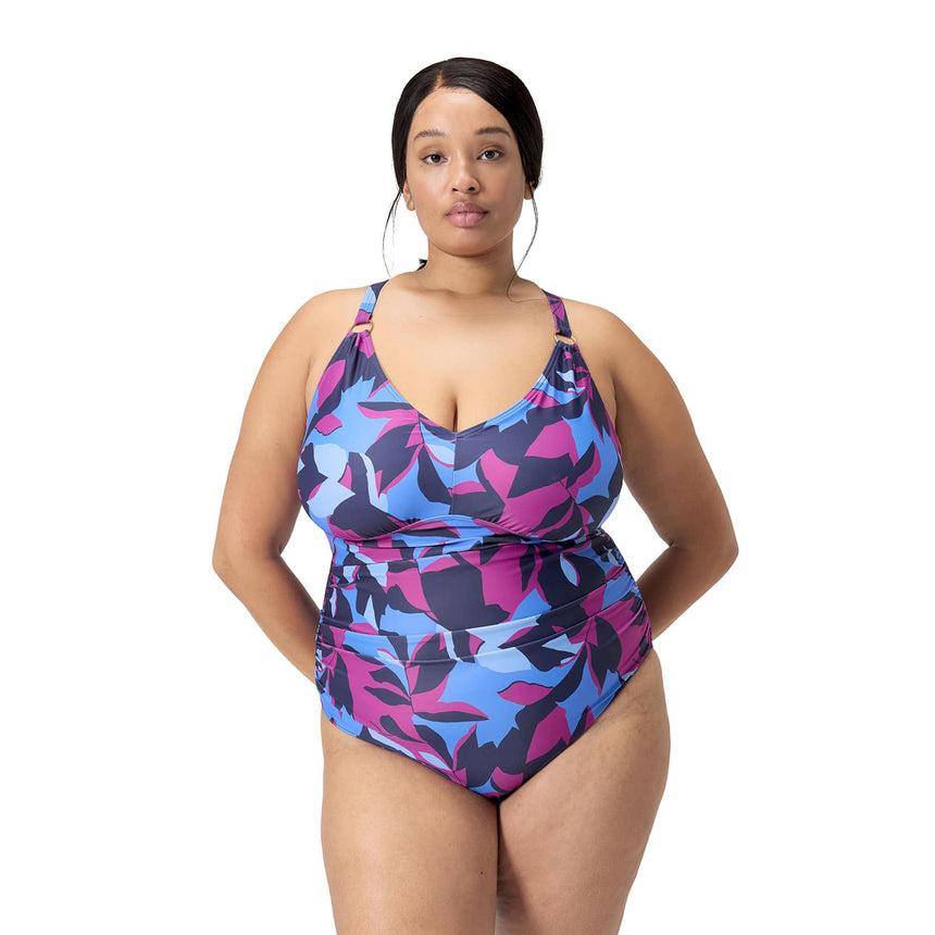 Speedo Womens Shaping Printed V Neck 1 Piece Pure Blue/Wineberry/Curious Blue +