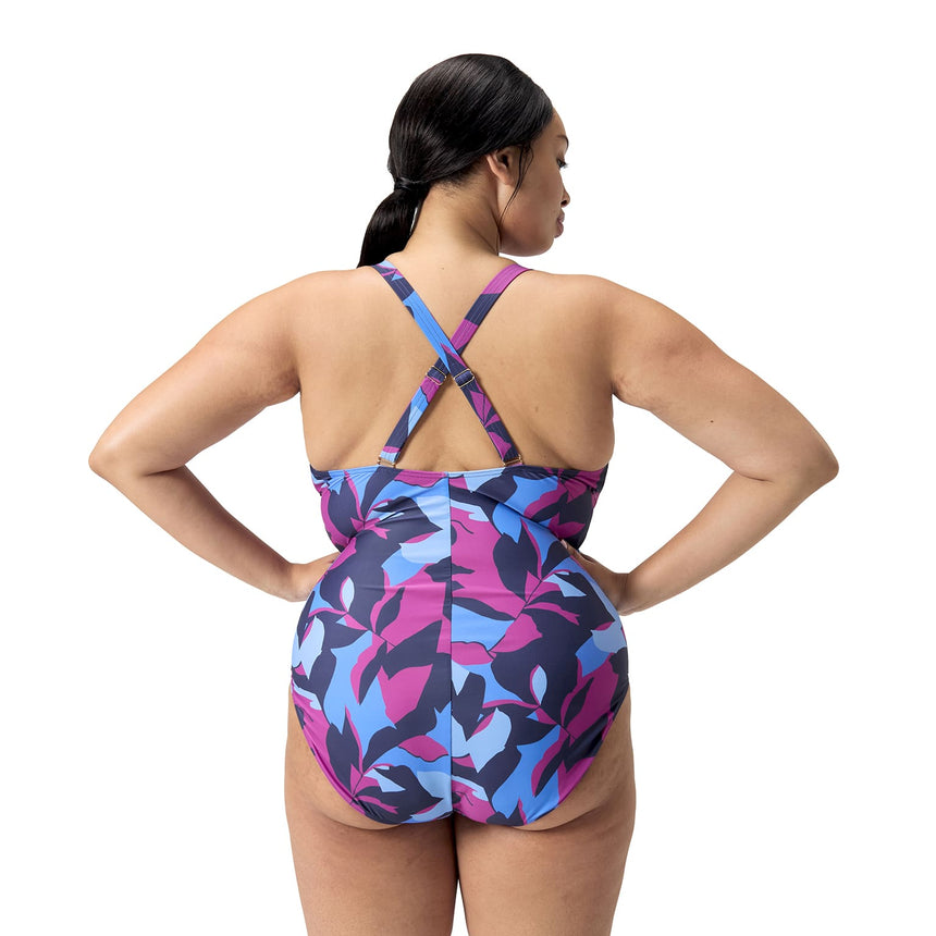 Speedo Womens Shaping Printed V Neck 1 Piece Pure Blue/Wineberry/Curious Blue +