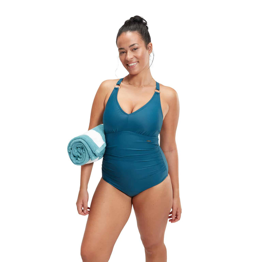 Speedo Womens Shaping V Neck 1 Piece Dark Teal +