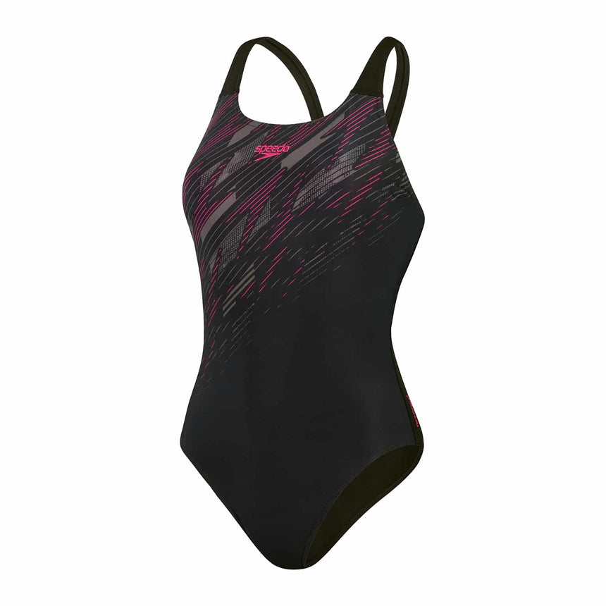 Speedo Womens HyperBoom Placement Muscleback Black / Electric Pink / USA Charcoal