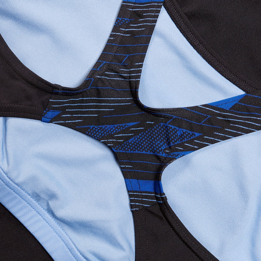Speedo Damen Badeanzug HyperBoom Splice Legsuit Schwarz/True Cobalt/Curious Blue