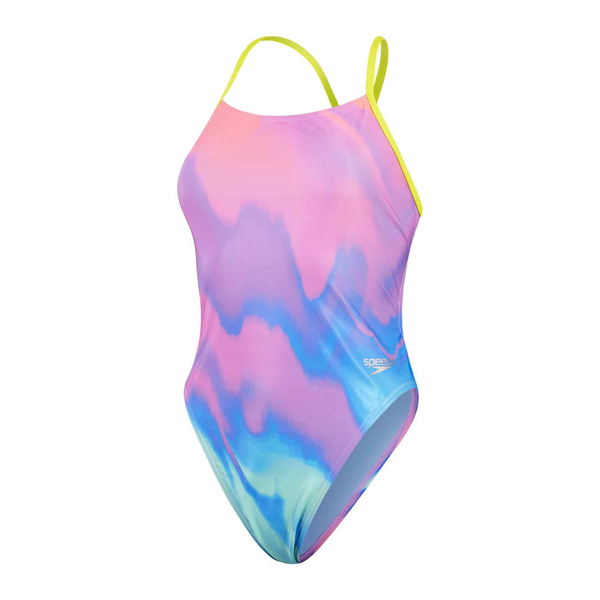 Speedo Womens Allover Digital Tie Back Disco peach, Sweet Purple, Tranquil Blue, Arctic Glass