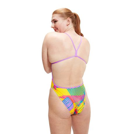 Speedo Womens Allover Digital Vback Flare Pink, Bitter Lime, Sweet Purple, Bolt, mandarin peel