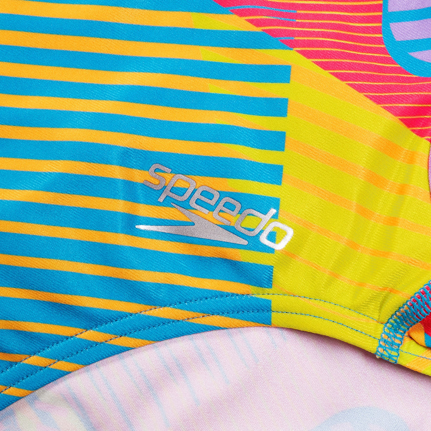 Speedo Womens Allover Digital Vback Flare Pink, Bitter Lime, Sweet Purple, Bolt, mandarin peel