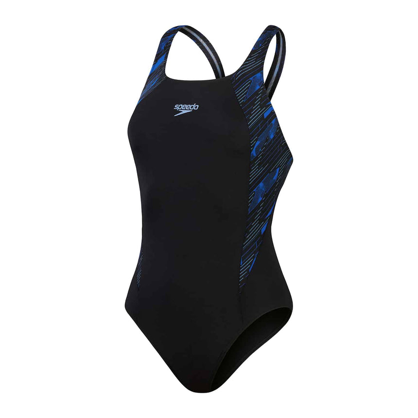 Speedo Damen Badeanzug HyperBoom Splice Muscleback Schwarz/True Cobalt/Curious Blue
