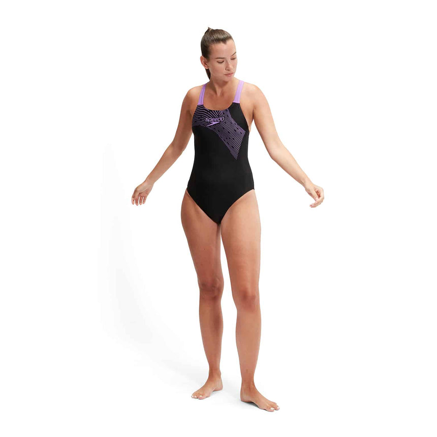 Speedo Womens Medley Logo 1 Piece Black / Sweet Purple