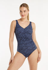 Ten Cate Badpak V-Neck Soft Cup Zebra Stripe Blauw