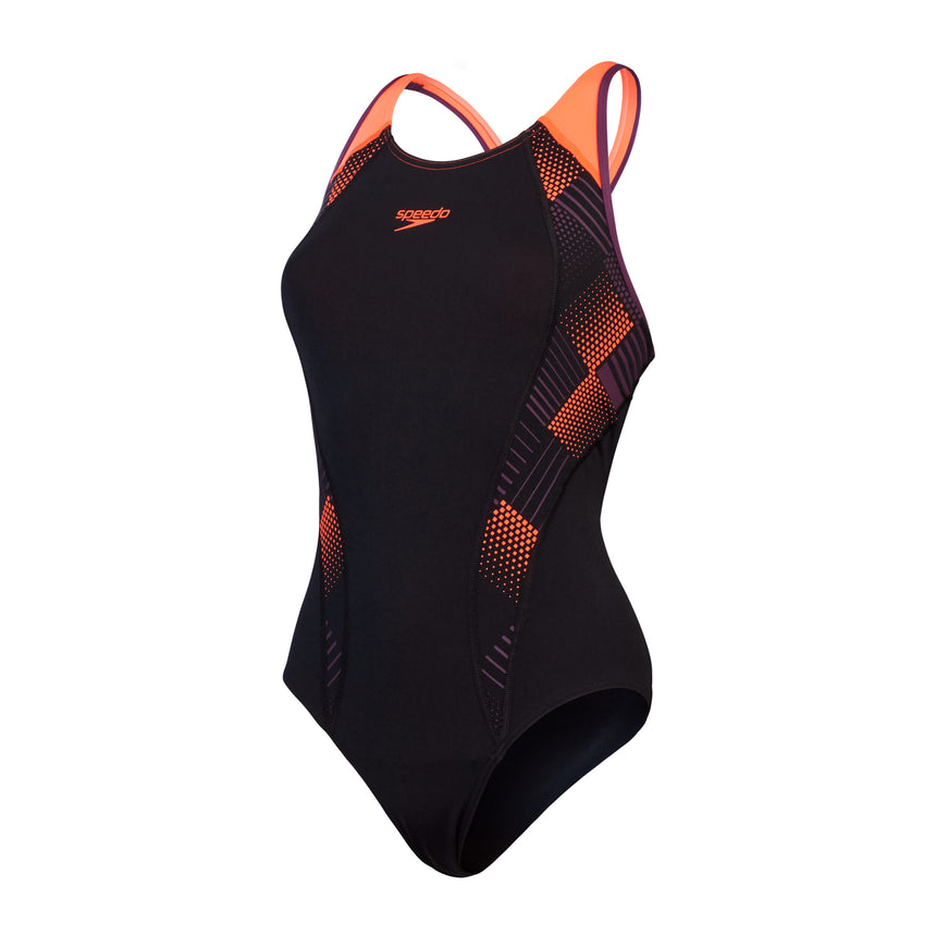 Speedo Badeanzug Placement Laneback Schwarz/Rot/Plum