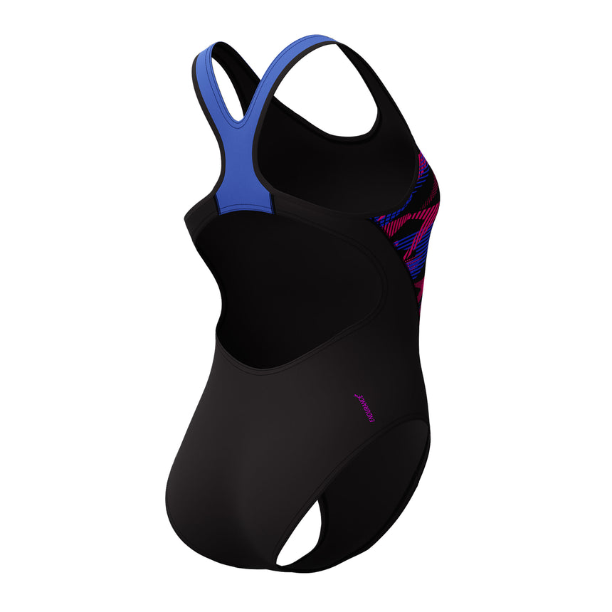 Speedo Badeanzug Placement Laneback Zoom Boom Placement Schwarz/Blau