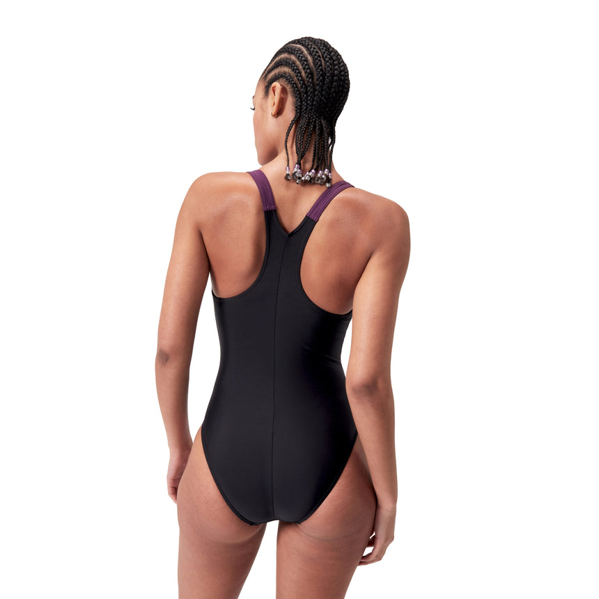 Speedo Badeanzug Hyperboom Splice Racerback Schwarz/Lila
