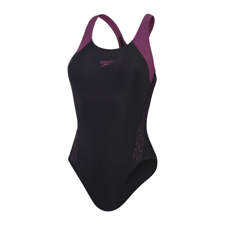 Speedo Badeanzug Hyperboom Splice Racerback Schwarz/Lila