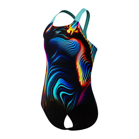 Speedo Girls Swimsuit Digital Placement Powerback Black/Blue