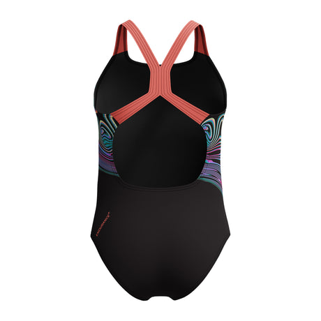 Speedo Meisjes Badpak Eco Endurance+ Print Placement Powerback Zwart/Rood