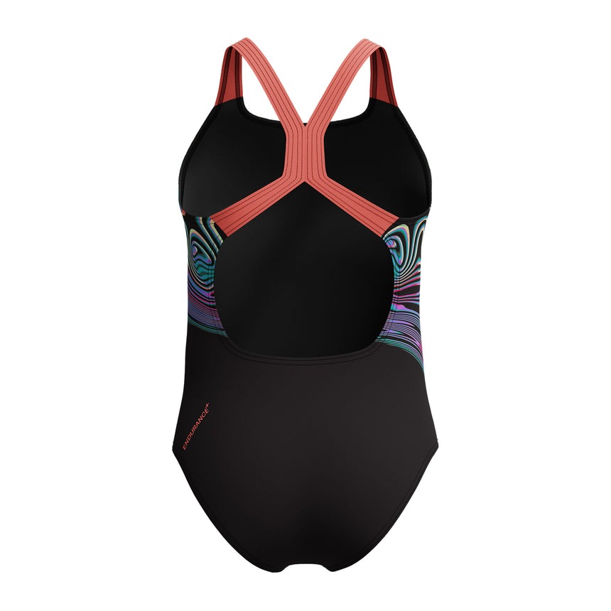 Speedo Meisjes Badpak Eco Endurance+ Print Placement Powerback Zwart/Rood