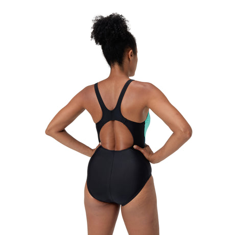 Speedo Badeanzug Allover Digital V Back Schwarz/Blau