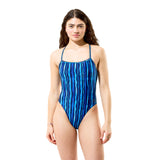 Speedo Damen Badeanzug Printed Web Back Brushy Stripes Kobaltblau