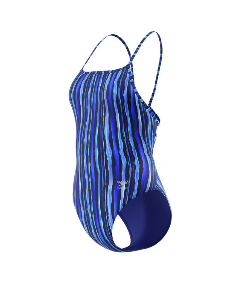 Speedo Damen Badeanzug Printed Web Back Brushy Stripes Kobaltblau