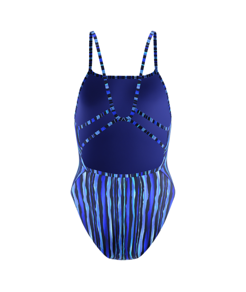 Speedo Damen Badeanzug Printed Web Back Brushy Stripes Kobaltblau