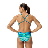 Speedo Dames Badpak Printed V-Back 2.0 Blauw/Groen