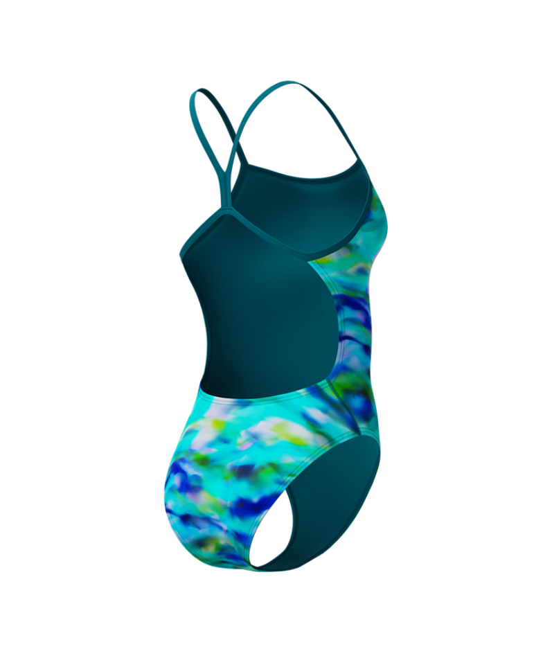 Speedo Dames Badpak Printed V-Back 2.0 Blauw/Groen